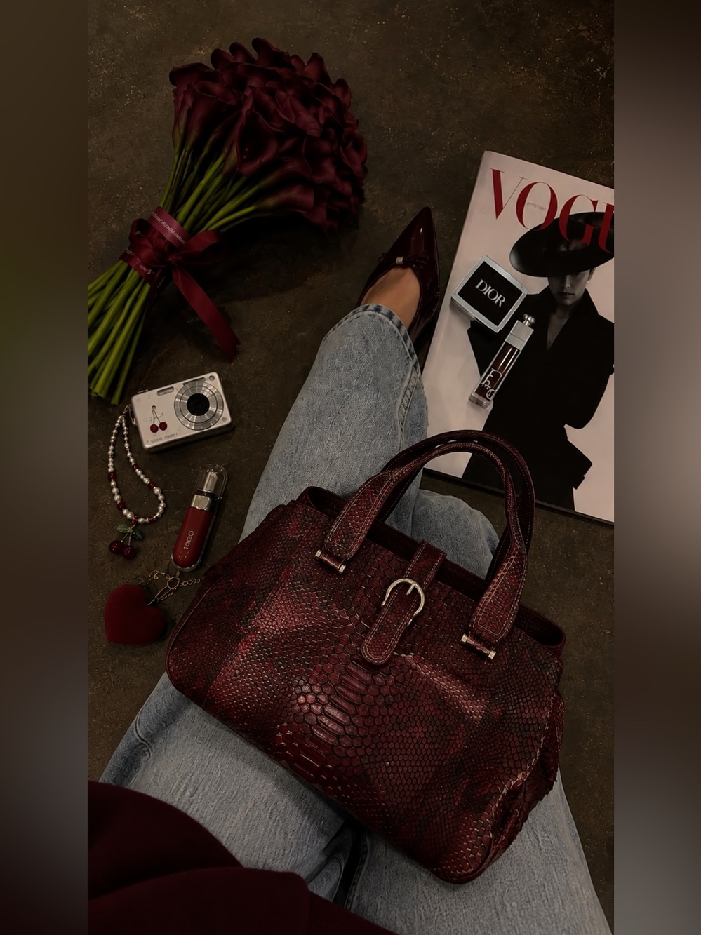 Leather burgundy vintage bag